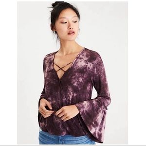 AMERICAN EAGLE | TIE DYE BOHO BELL SLEEVE CROSS FRONT TOP